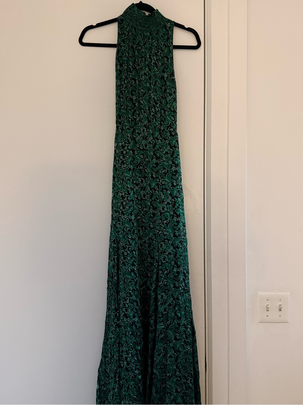 Alice + Olivia Black Dress with Emerald Green Velvet Floral